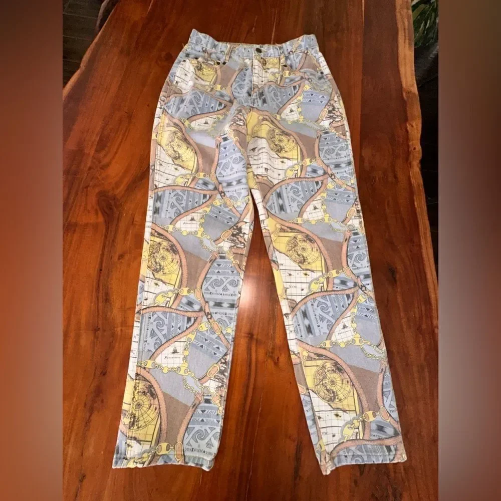 Moda Int’l graphics map denim jeans high waisted sz 12